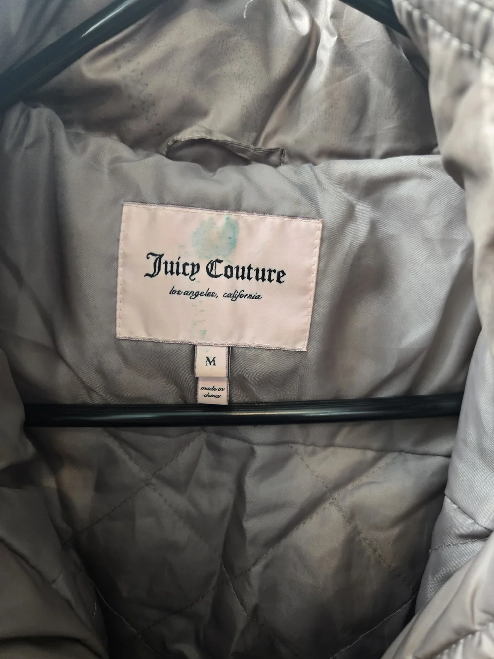 Juicy Couture Women's Taupe Puffer Coat with Faux Fur Trim